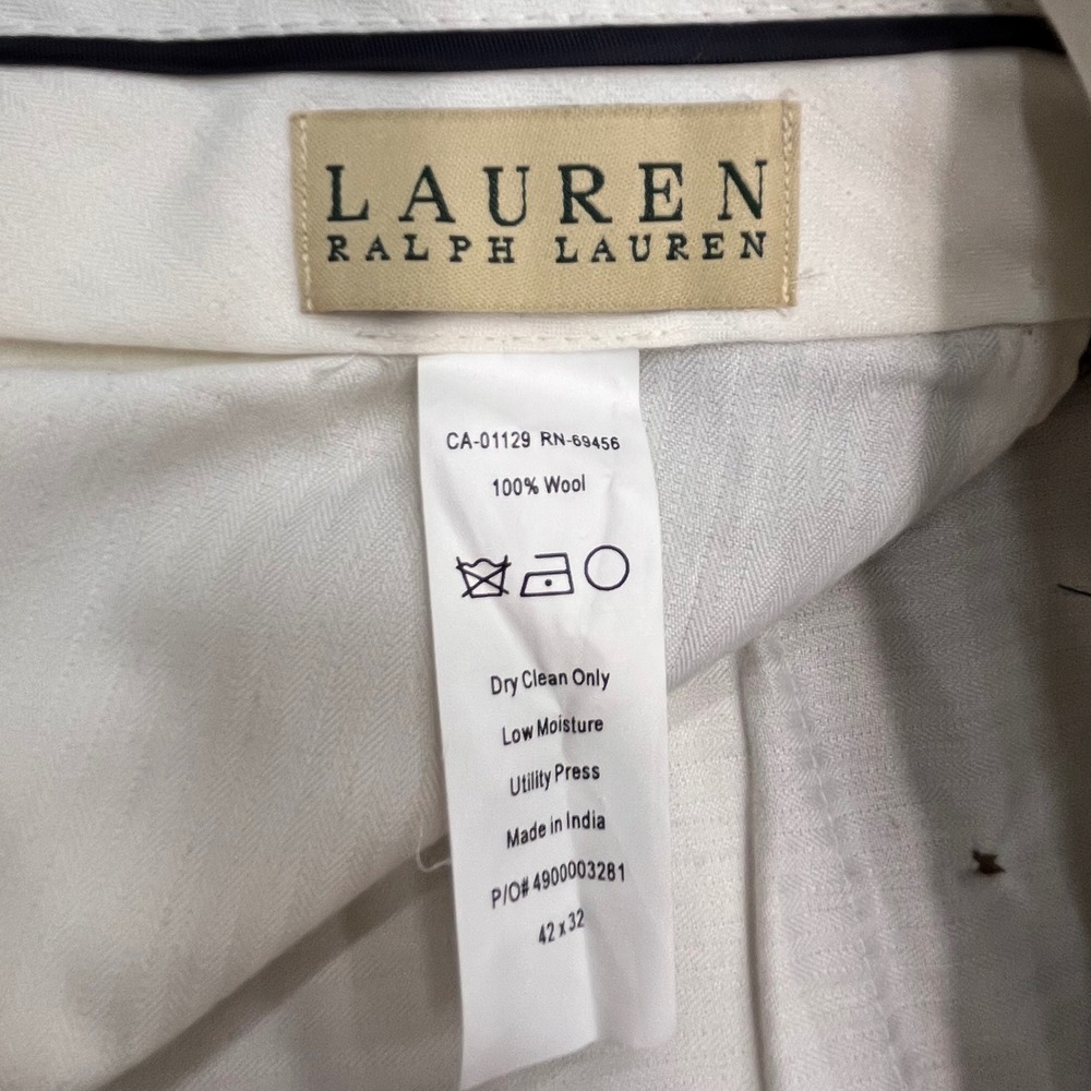 Lauren Ralph Lauren Mens 42x32 Wool Glen Plaid Pleated Cuffed Dress Pants Tan - Picture 3 of 7